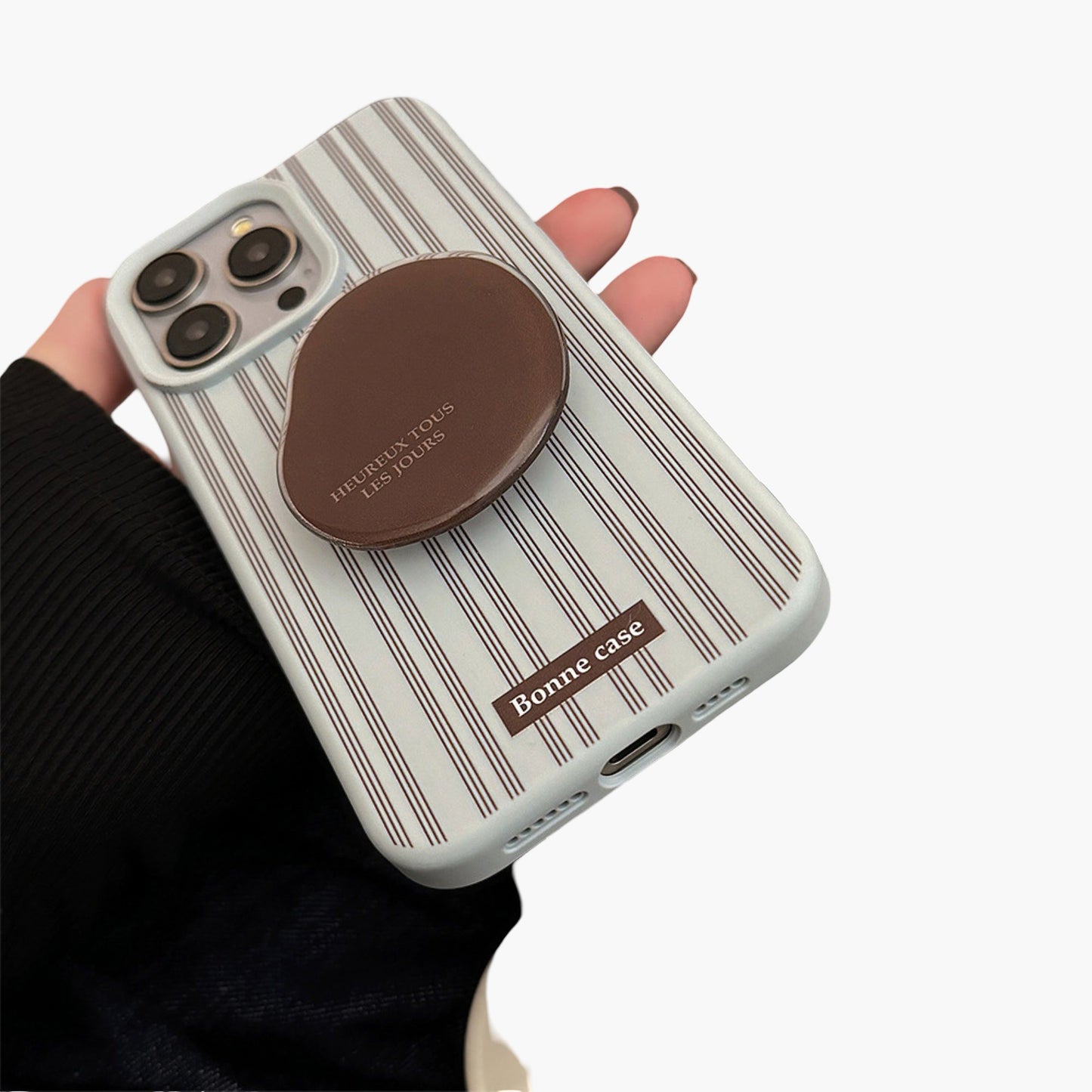 Striped Phone Case with Built In Phone Stand Raised Grip Accent Glossy Finish Slim Protective Cover