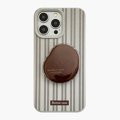 Striped Phone Case with Built In Phone Stand Raised Grip Accent Glossy Finish Slim Protective Cover