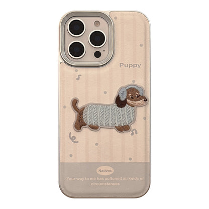 Embroidered Puppy Phone Case Slim Protective Cover Cute Design