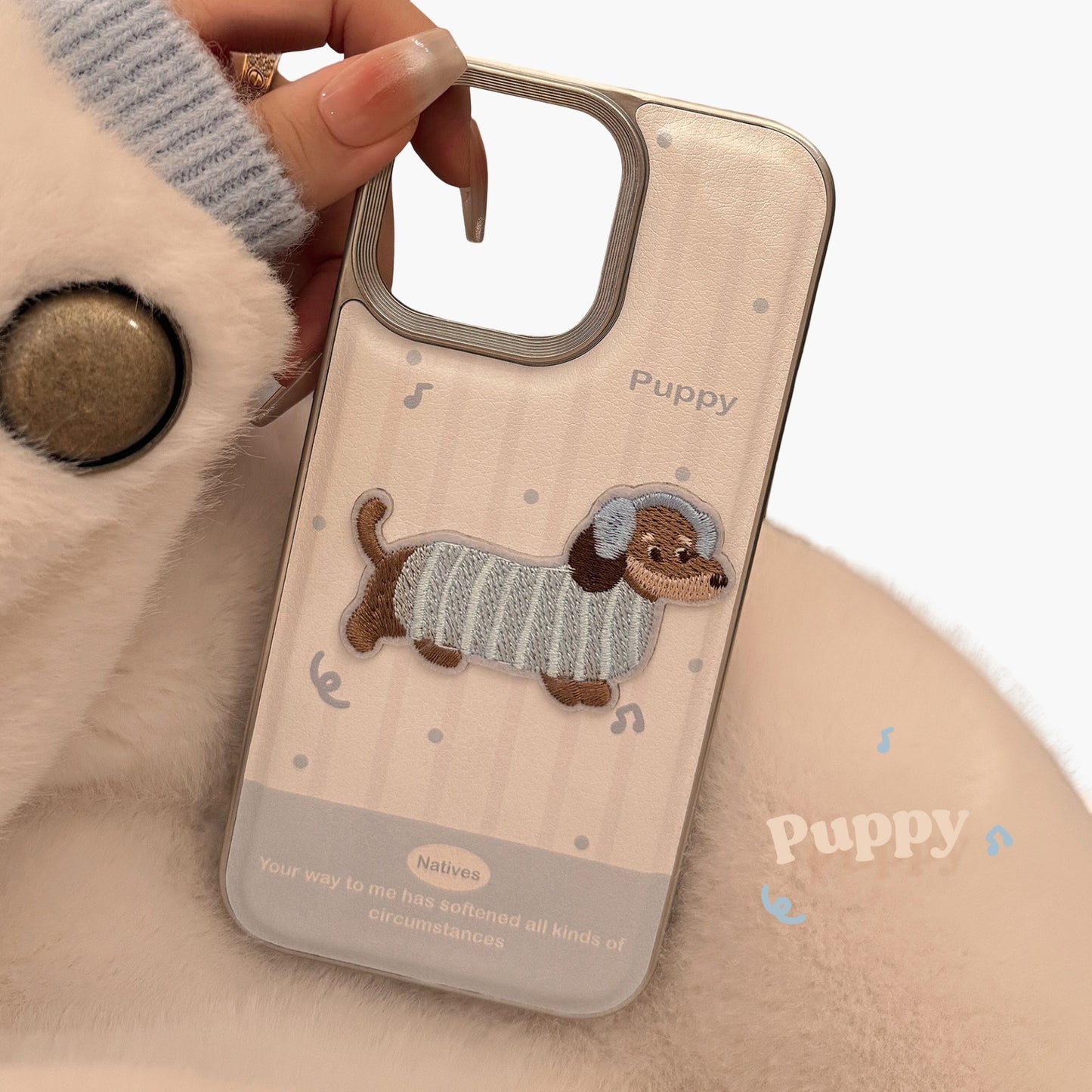 Embroidered Puppy Phone Case Slim Protective Cover Cute Design