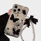 Butterfly Print Phone Case with Beaded Bow Wristlet Charm