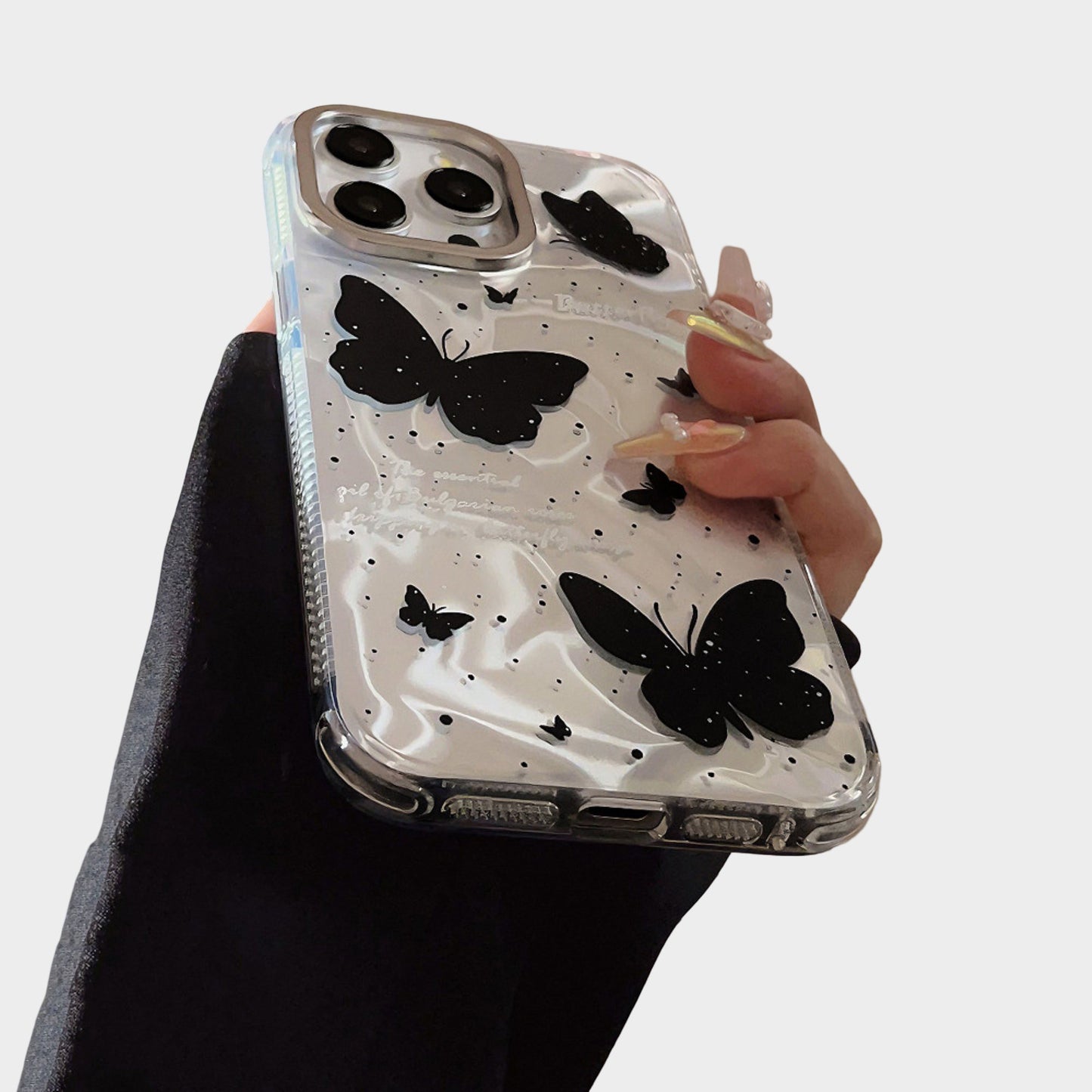 Butterfly Print Phone Case with Beaded Bow Wristlet Charm