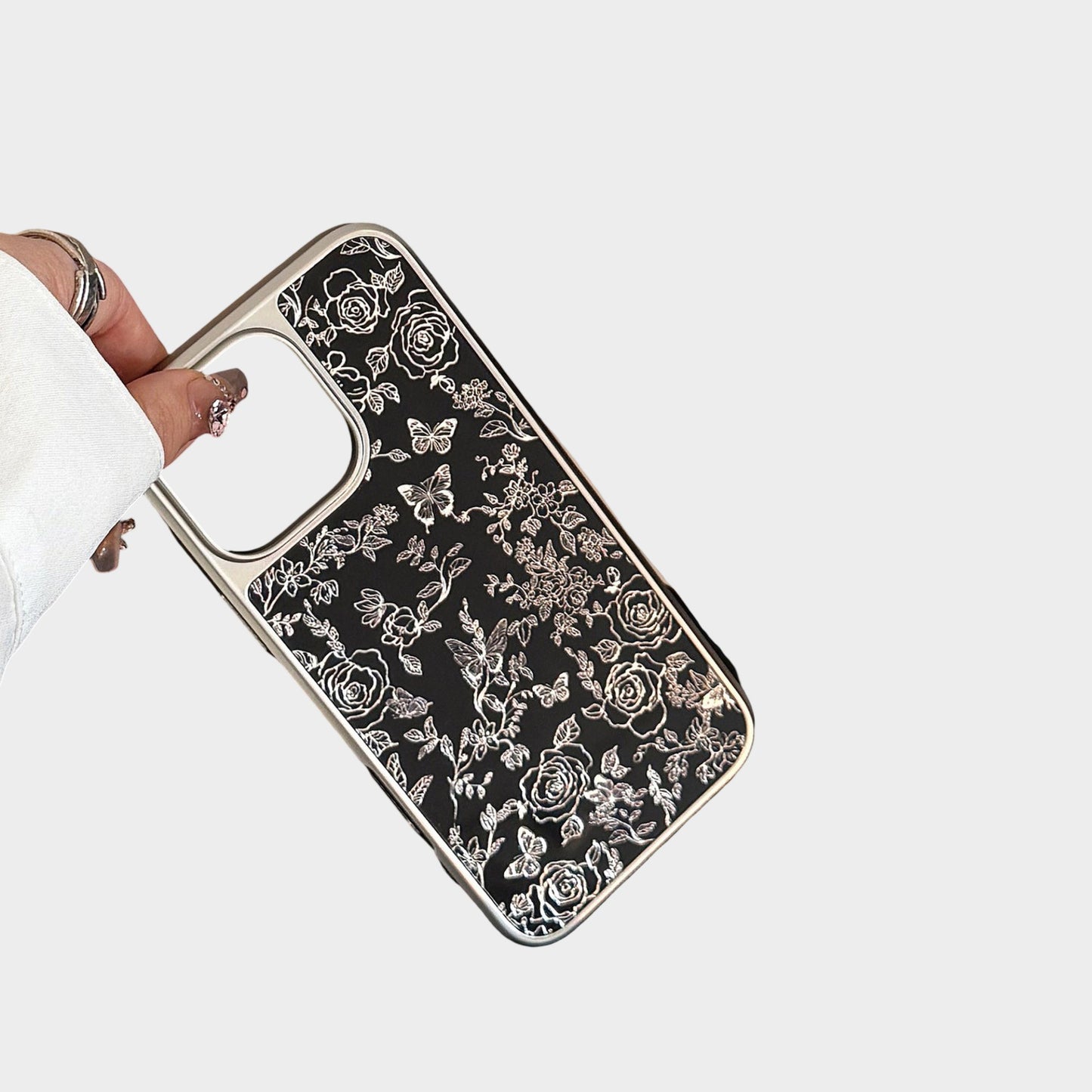 Black Floral Butterfly Line Art Phone Case