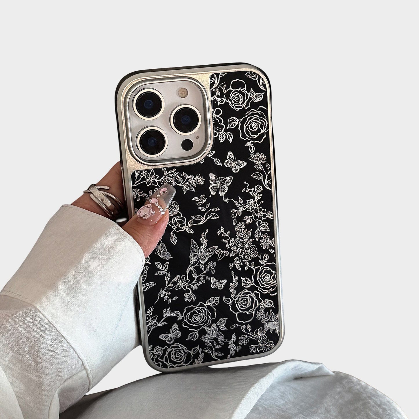 Black Floral Butterfly Line Art Phone Case