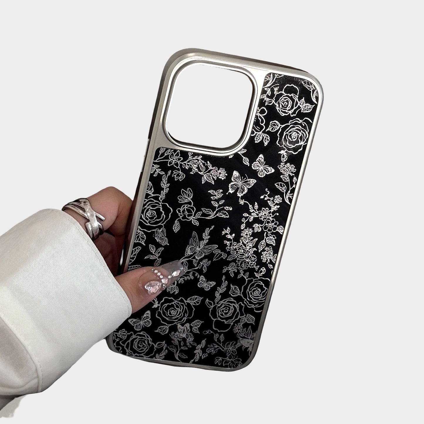 Black Floral Butterfly Line Art Phone Case