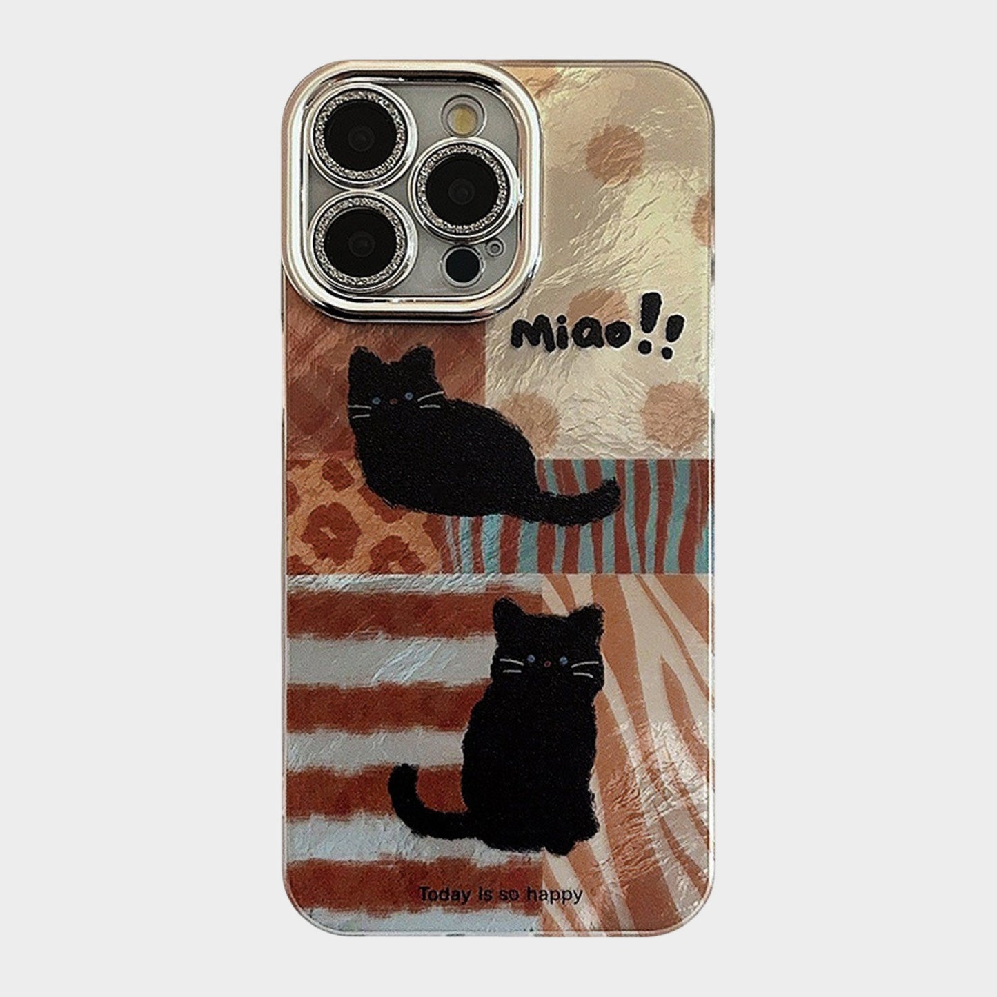 Cute Black Cat Patchwork Art Phone Case