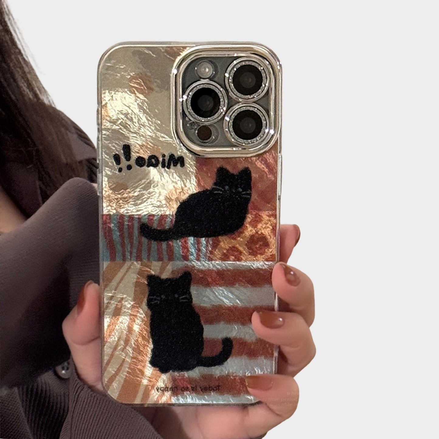 Cute Black Cat Patchwork Art Phone Case