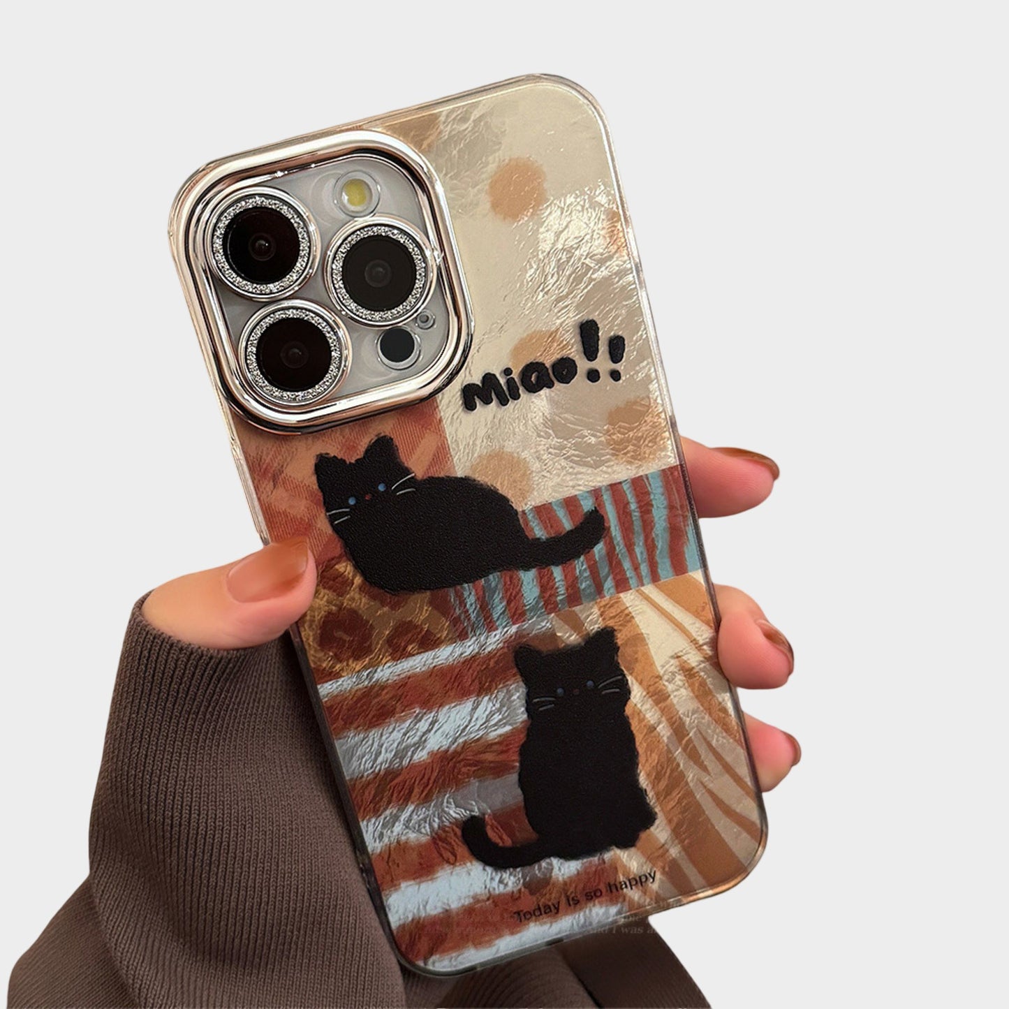 Cute Black Cat Patchwork Art Phone Case
