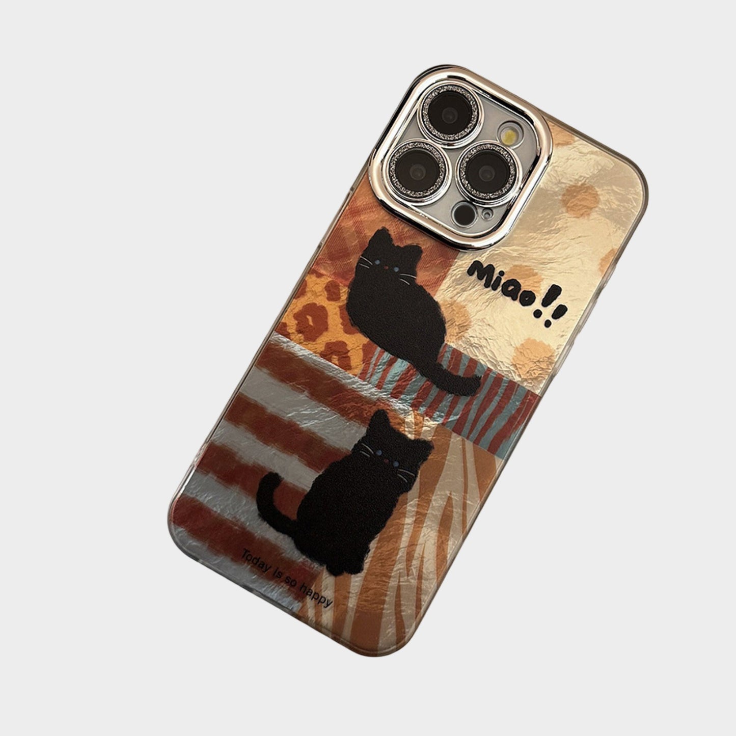 Cute Black Cat Patchwork Art Phone Case