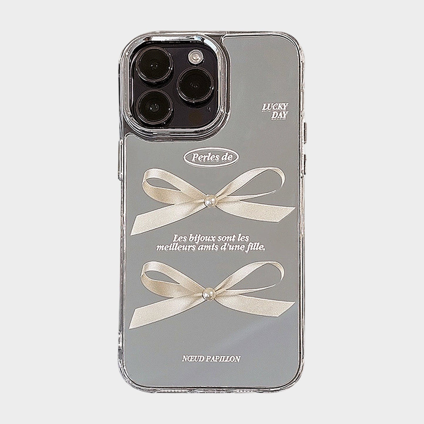 Mirror Bow Phone Case with Ribbon Graphic Design