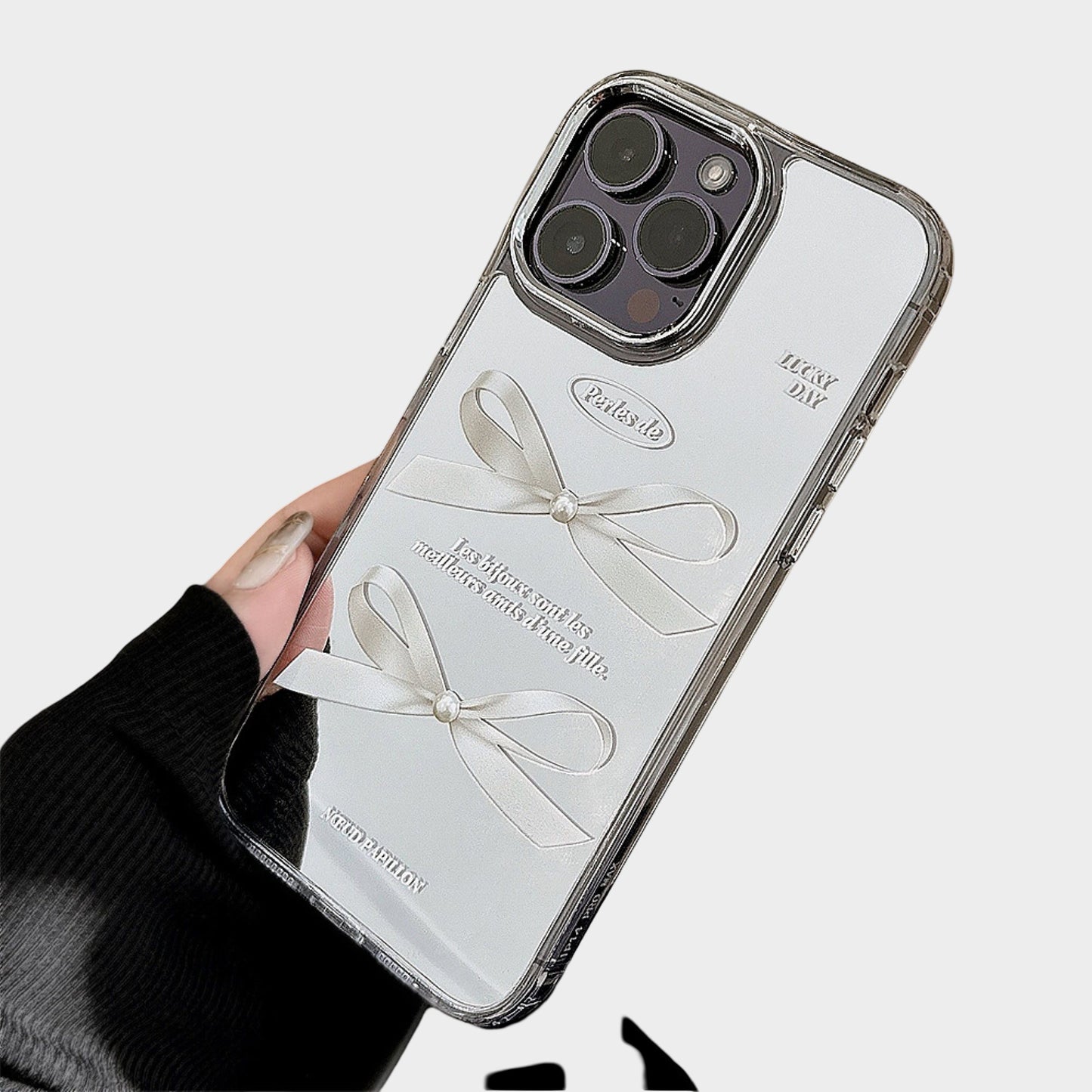 Mirror Bow Phone Case with Ribbon Graphic Design