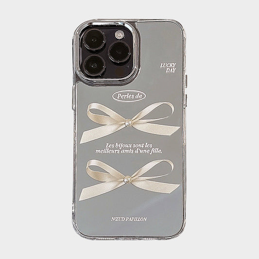 Mirror Bow Phone Case with Ribbon Graphic Design