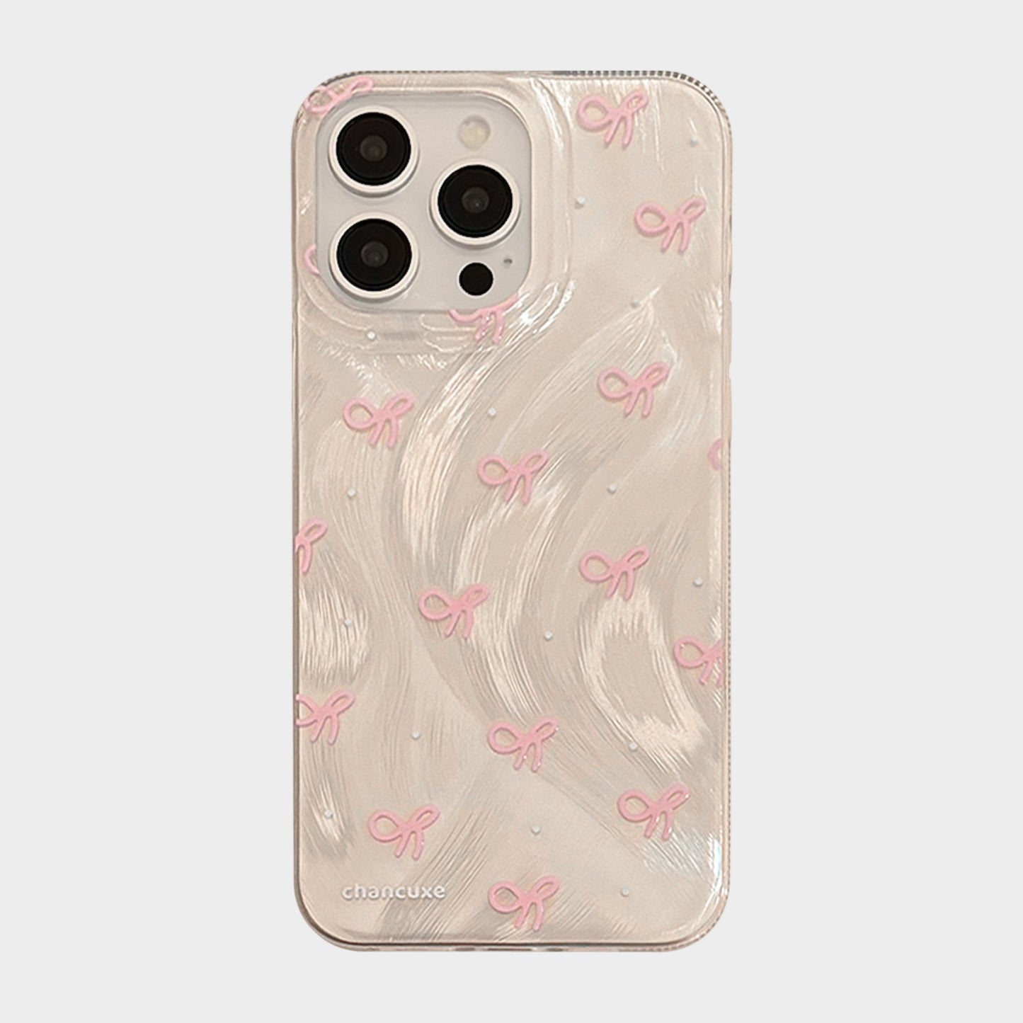 Bow Accent Phone Case with Textured Wave Pattern and Raised Bow Details