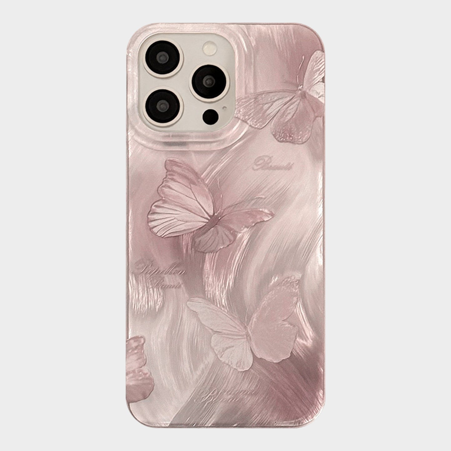 Butterfly Embossed Phone Case with Soft Wave Texture and Semi Translucent Finish