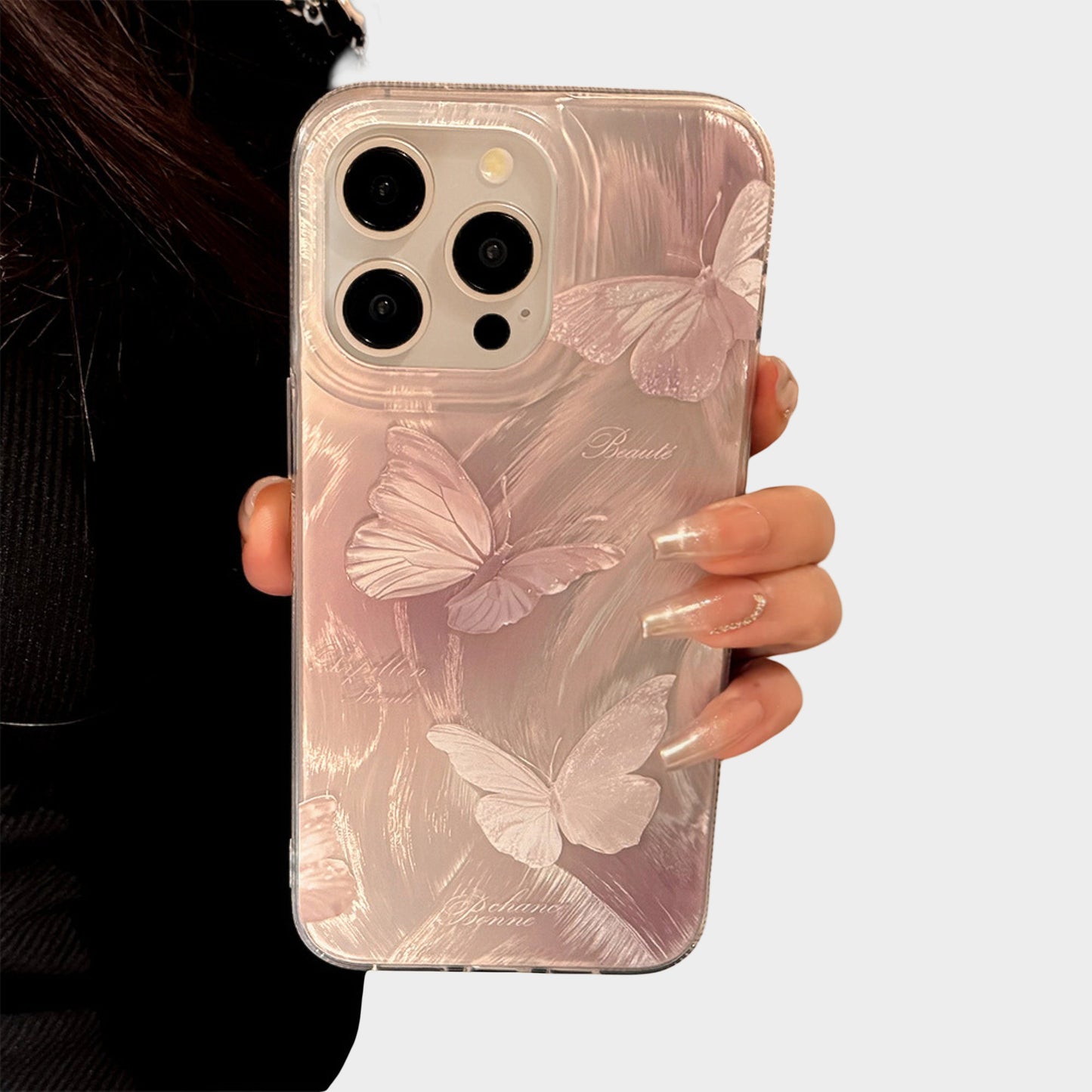 Butterfly Embossed Phone Case with Soft Wave Texture and Semi Translucent Finish