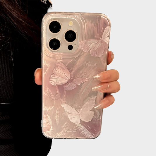 Butterfly Embossed Phone Case with Soft Wave Texture and Semi Translucent Finish