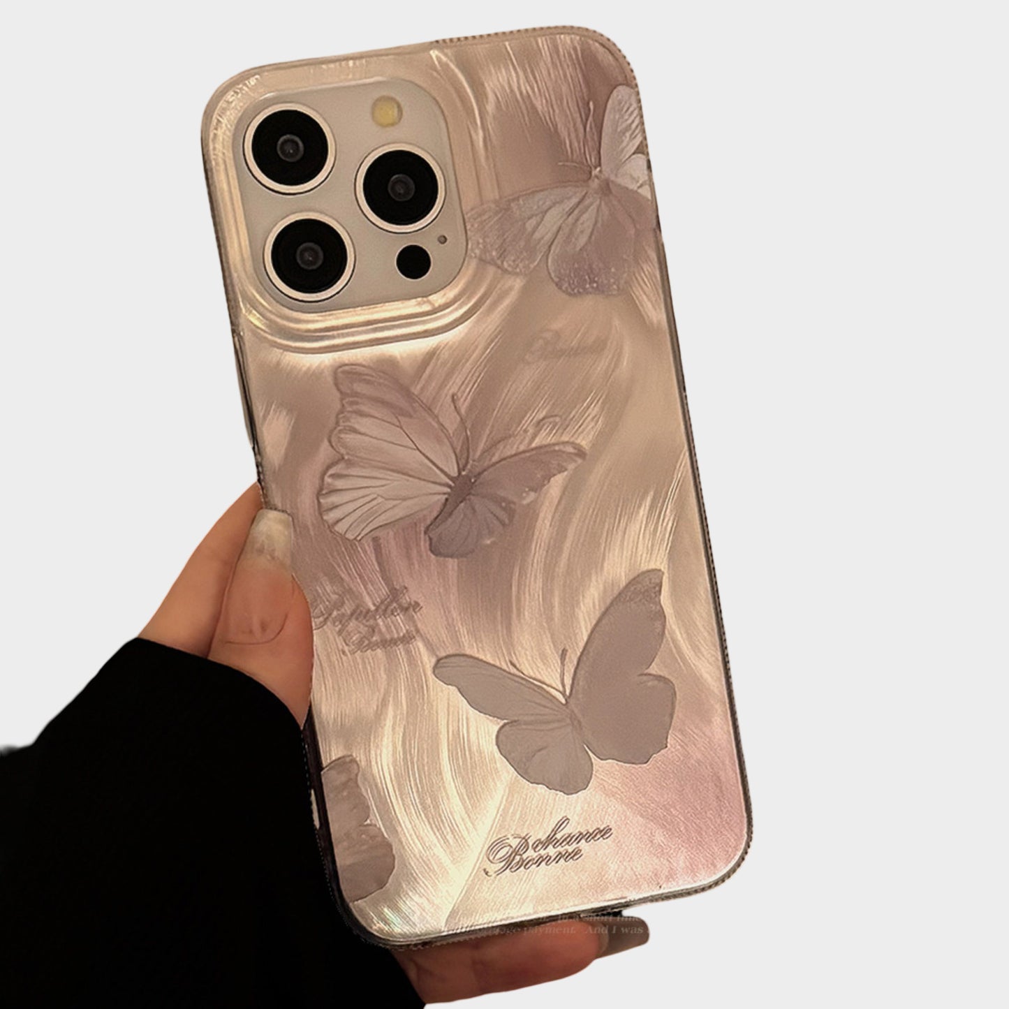 Butterfly Embossed Phone Case with Soft Wave Texture and Semi Translucent Finish