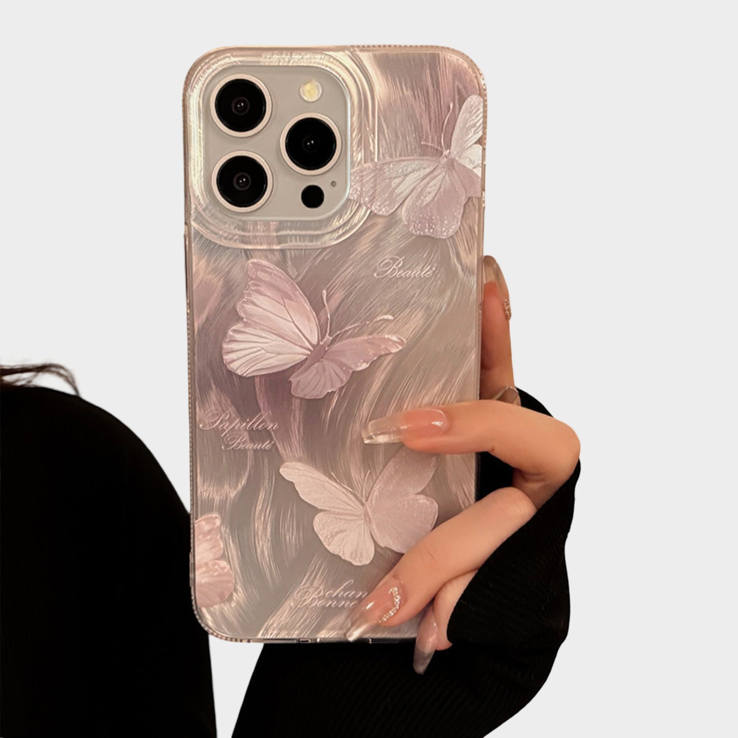 Butterfly Embossed Phone Case with Soft Wave Texture and Semi Translucent Finish