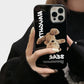 Teddy Bear Graphic Phone Case with Glossy Black Finish and Printed Text Design