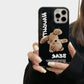 Teddy Bear Graphic Phone Case with Glossy Black Finish and Printed Text Design