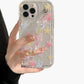 Clear Floral Phone Case with Beaded Wrist Strap Raised Flower Applique Design Protective Cover