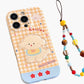 Puppy Graphic Phone Case with Beaded Wrist Strap Plaid Pattern Cute Protective Cover