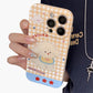 Puppy Graphic Phone Case with Beaded Wrist Strap Plaid Pattern Cute Protective Cover