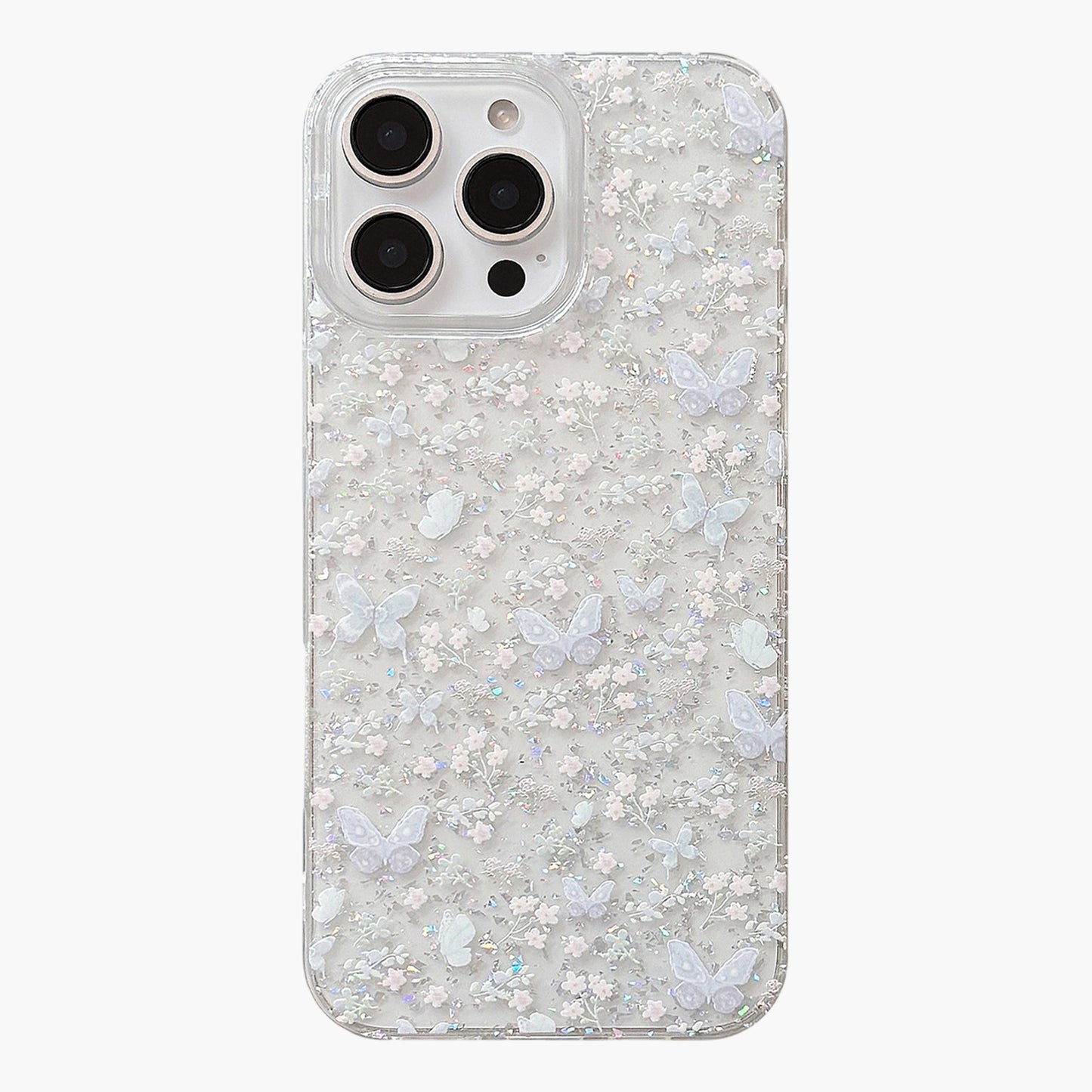 Butterfly Floral Phone Case with Glitter Detail Clear Pattern Lightweight Protective Cover