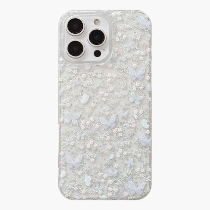 Butterfly Floral Phone Case with Glitter Detail Clear Pattern Lightweight Protective Cover