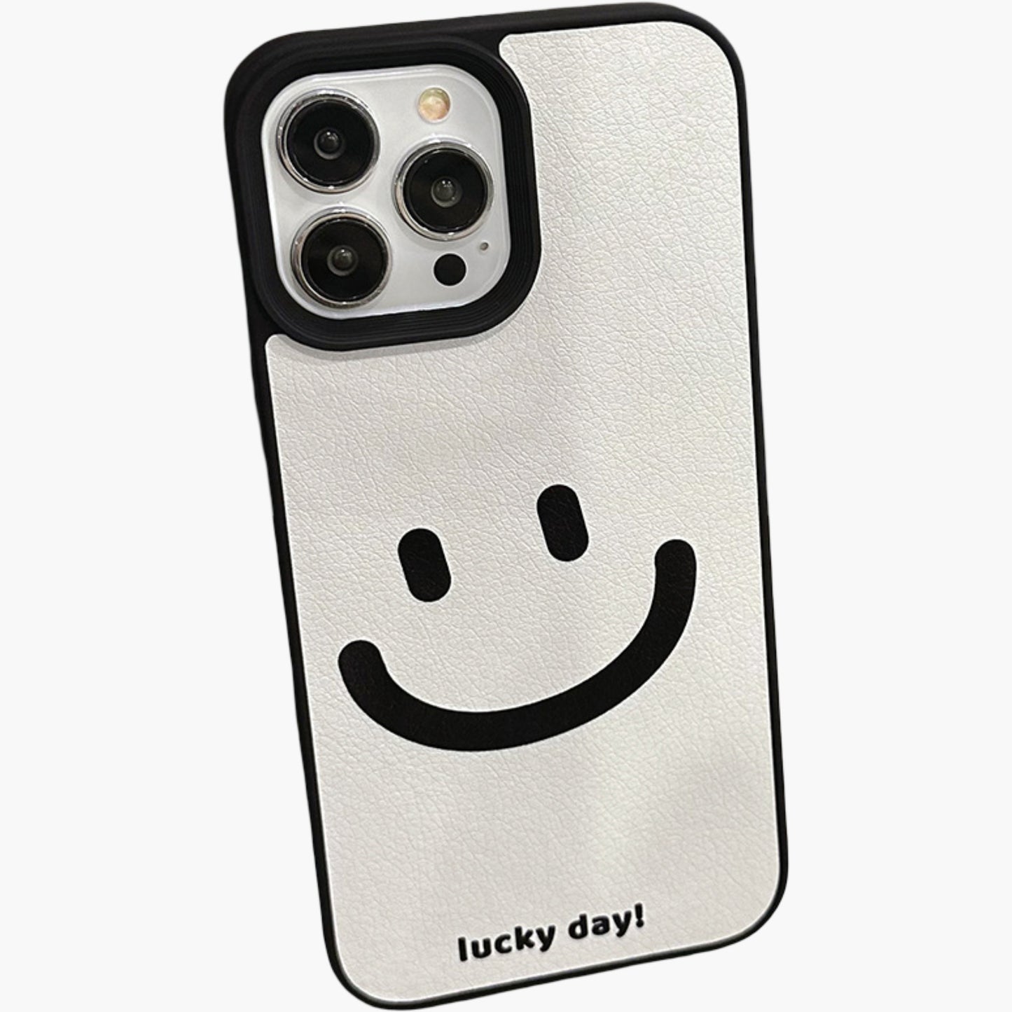 Smiley Face Phone Case with Textured Finish Minimal Graphic Design Protective Cover