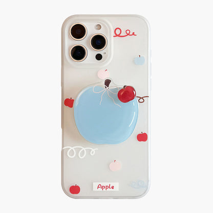 Apple Graphic Phone Case with Built In Grip Stand Fruit Design Protective Cover
