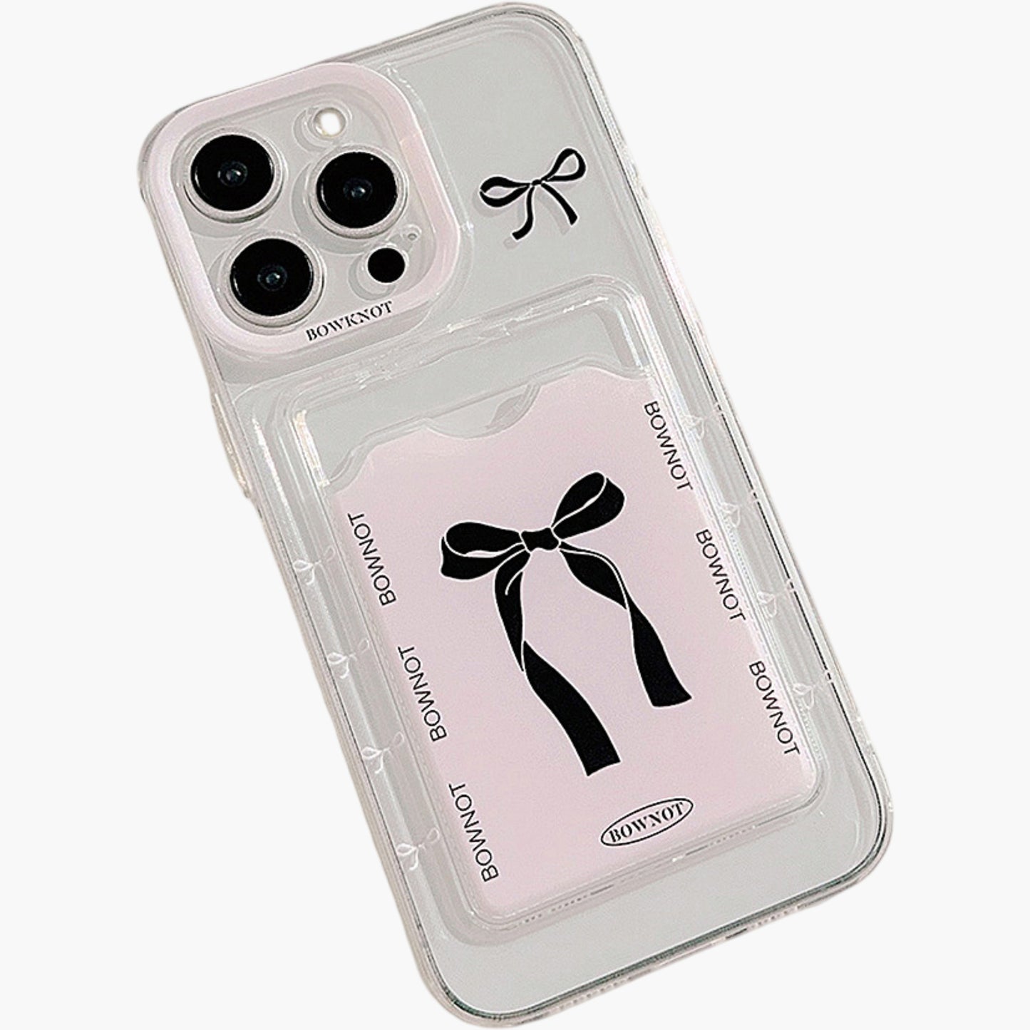 Phone Case with Card Holder Pocket Bow Graphic Design Protective Cover