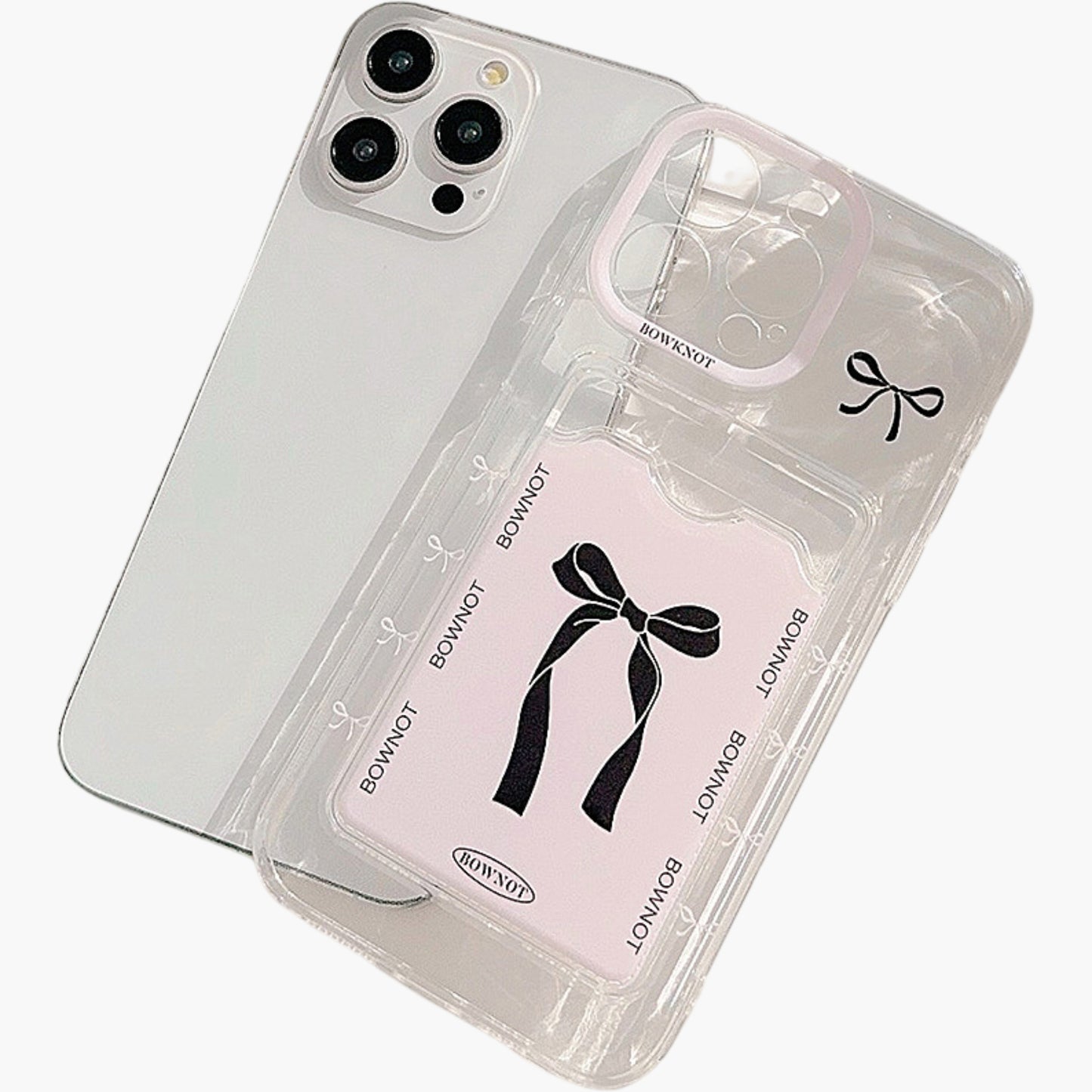 Phone Case with Card Holder Pocket Bow Graphic Design Protective Cover