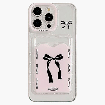 Phone Case with Card Holder Pocket Bow Graphic Design Protective Cover