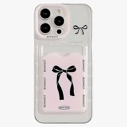 Phone Case with Card Holder Pocket Bow Graphic Design Protective Cover