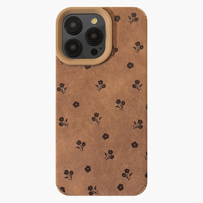 Faux Leather Phone Case with Floral Pattern Textured Finish Protective Cover