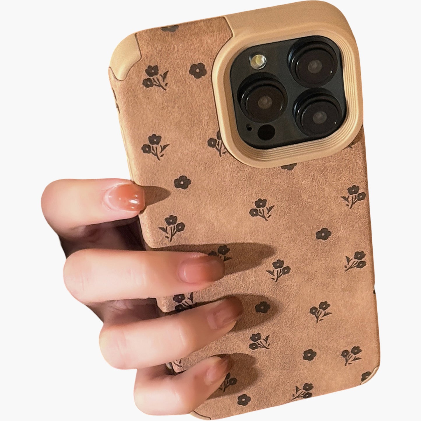 Faux Leather Phone Case with Floral Pattern Textured Finish Protective Cover