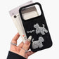 Embroidered Dog Pattern Phone Case Textured Fabric Protective Cover Shock Resistant Design
