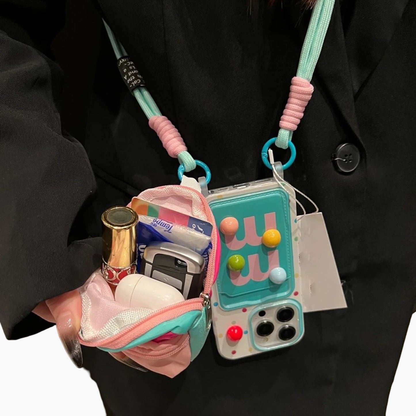 Crossbody Phone Case with Mini Pouch Adjustable Strap Protective Cover Hands Free Design