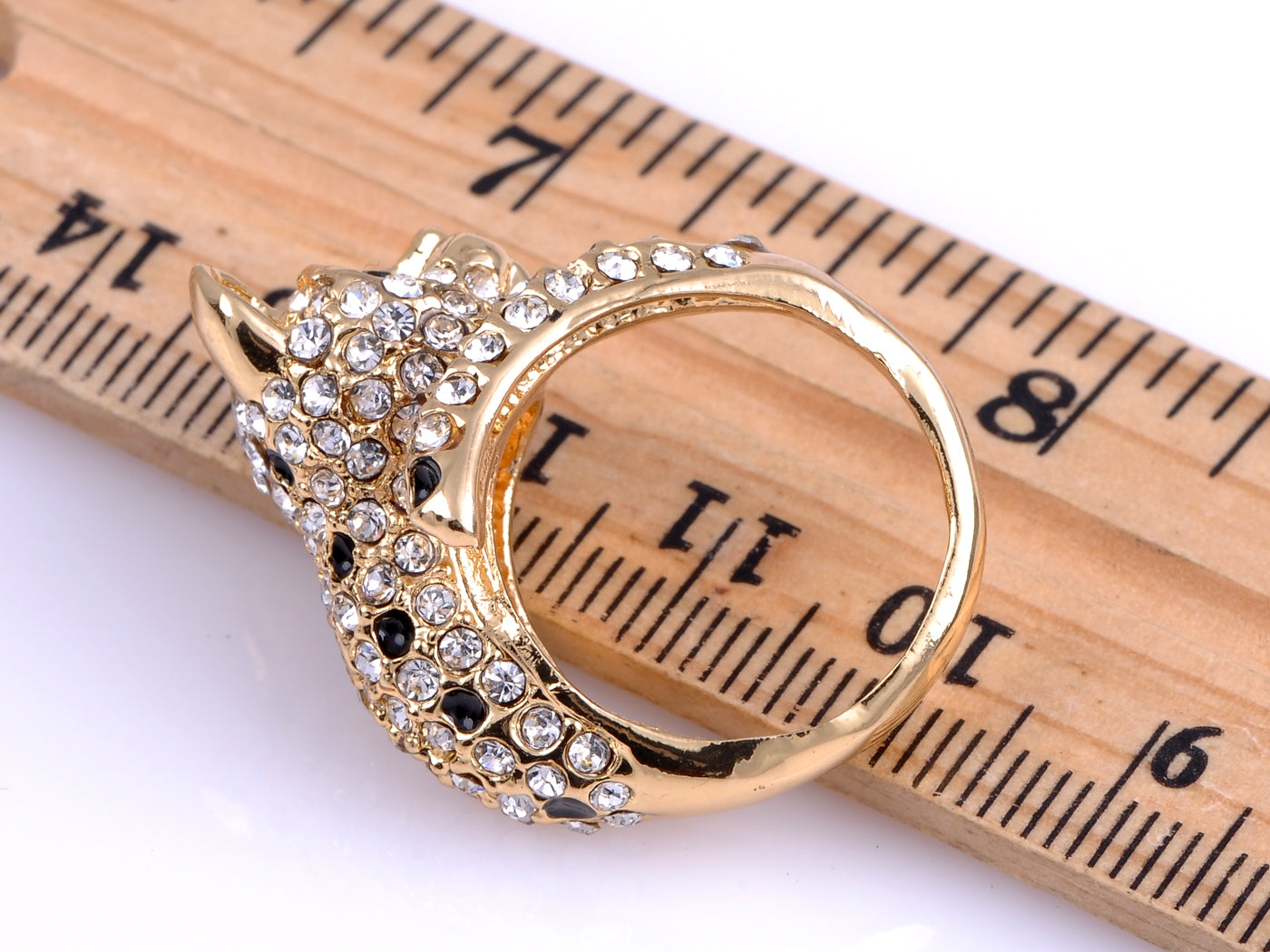 Gold Black Leopard Cat Cocktail Statement Bling Ring