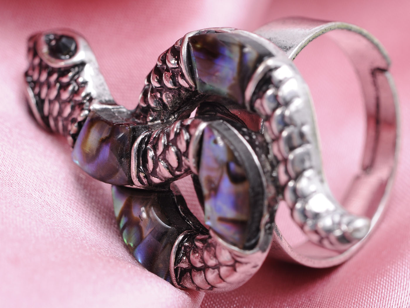 Shell Like Coiled Petite Snake Black Eye Ring