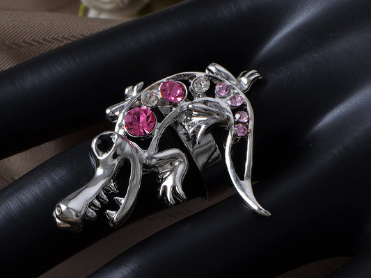 Silver Jewelry Pink Encrusted Crocodile Alligator Animal Ring