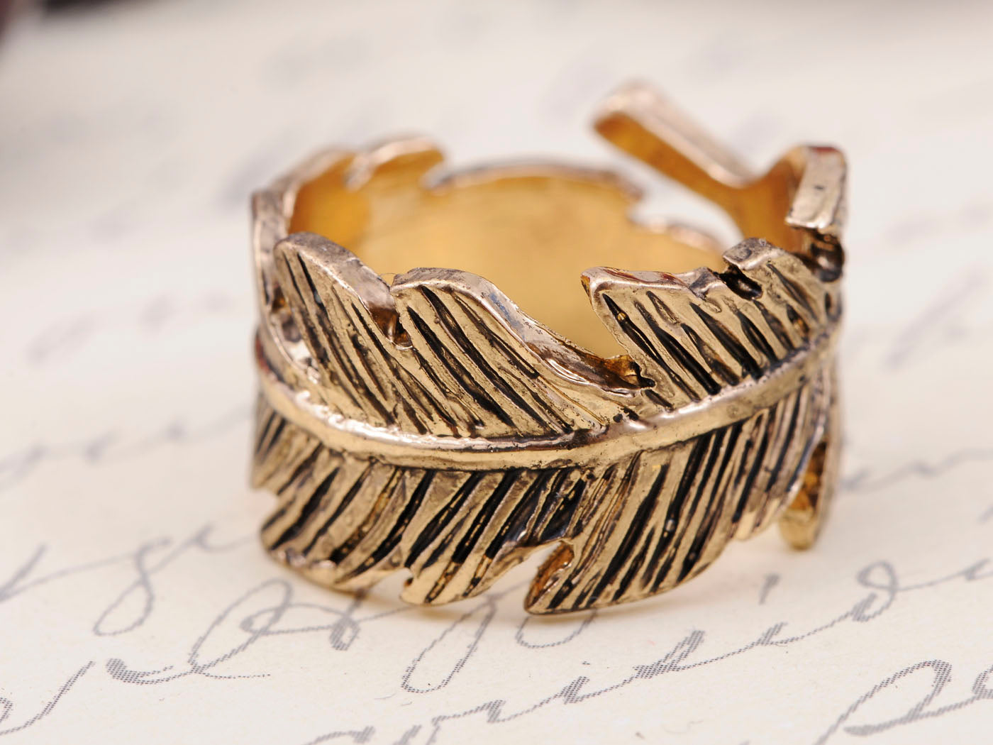 Autumn Wrap Around Veined Leaf Ring