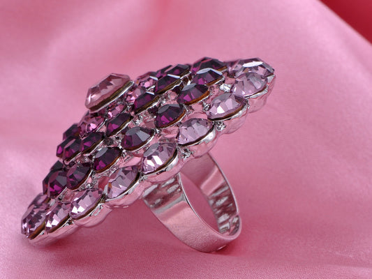 Round Amethyst Gems Cluster Flower Floral Statement Ring