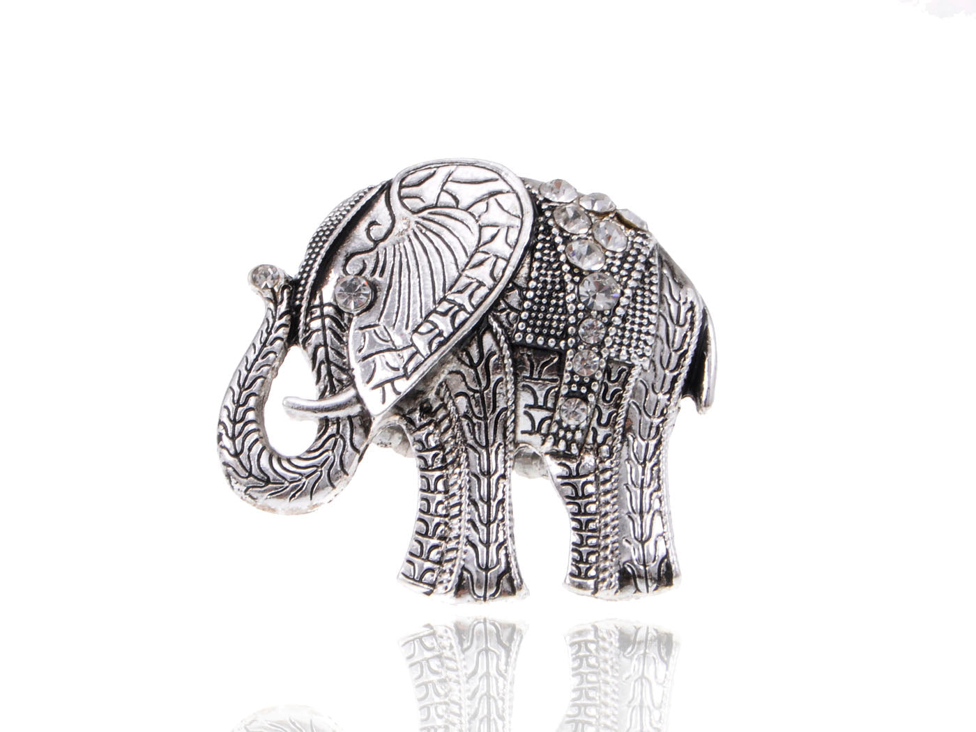 Antique Tusked Elephant White Accented Ring