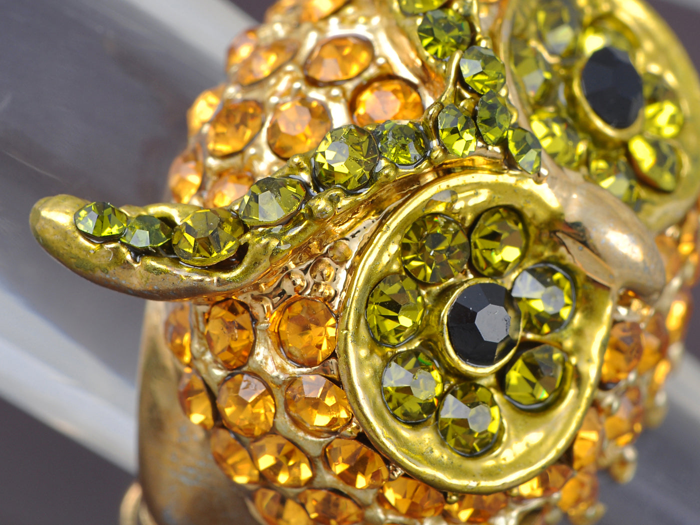Glimmering Topaz & Lime Big Headed Owl Ring