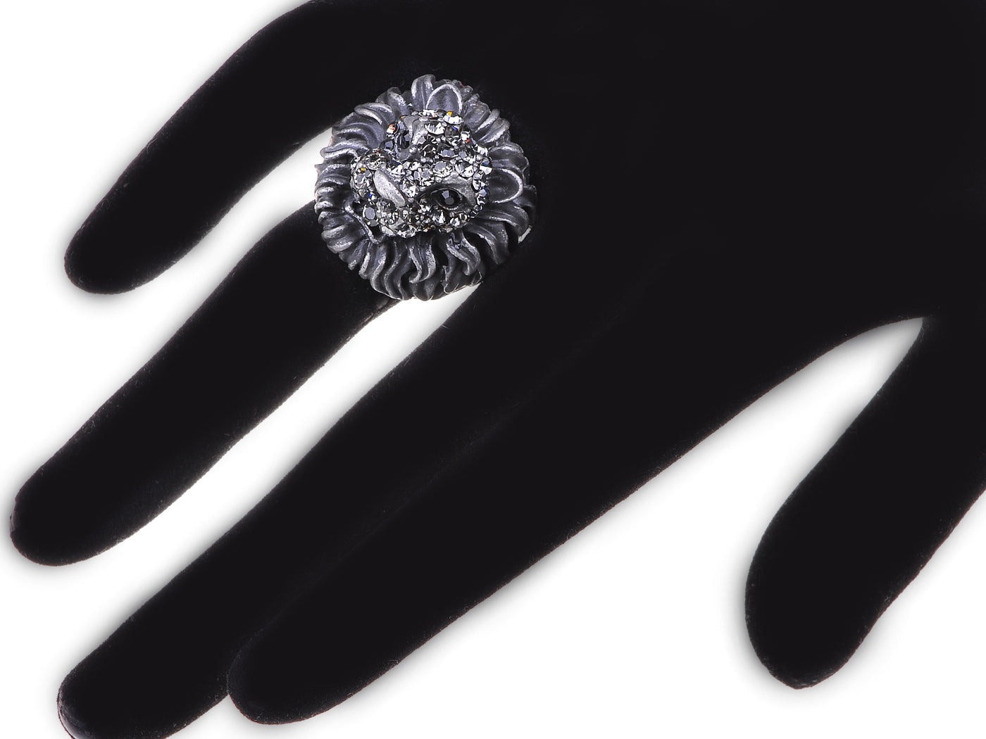 Black Grey Fierce Strong Lion Head Multi Size Statement Rings