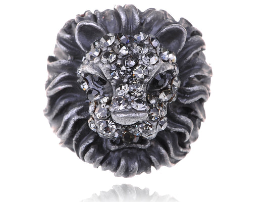 Black Grey Fierce Strong Lion Head Multi Size Statement Rings