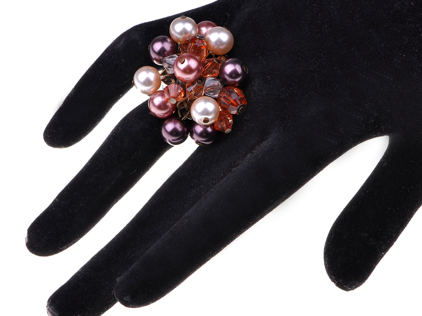 Fabricated Opal White Pearl Smoke Cluster Acry Beaded Jewelry Ring