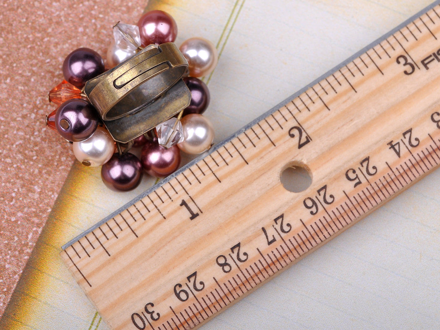 Fabricated Opal White Pearl Smoke Cluster Acry Beaded Jewelry Ring